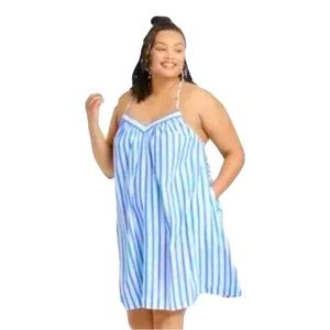 Ava & Viv 1X Plus Sleeveless Cross Back Woven Blue Striped Sundress